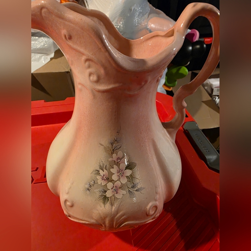 Vintage Ironstone Floral Water Pitcher